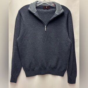 Toscano Gray Marino 100 % Merino Wool Quarter Zip Sweater Size Medium